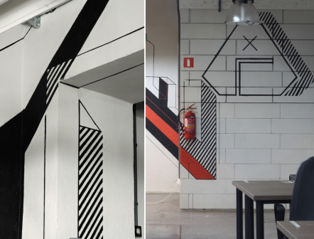 LATE, _AFxTT [...], instalacja graficzno-architektoniczna, wnętrze biura coworkingowego w Krakowie 