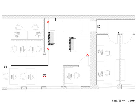 LATE, _AFxTT [...], instalacja graficzno-architektoniczna, wnętrze biura coworkingowego w Krakowie 