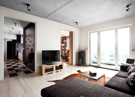 mode:lina architekci, BookBox Loft, mieszkanie w stylu industrialnym, mieszkanie dla sowy i skowronka