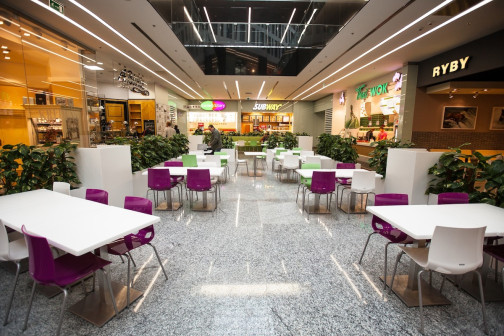wystrój wnętrz, wnętrza publiczne, ch plac unii, food court, plac unii city shopping, plac unii lubelskiej, centrum handlowe warszawa, forbis group