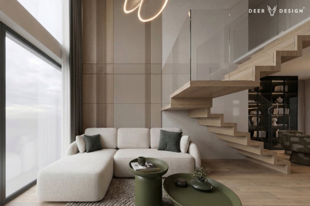 Dwupoziomowy apartament w naturalnym stylu