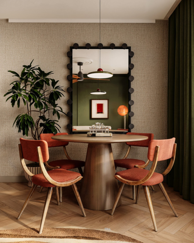 projekt wnętrza w stylu mid-century