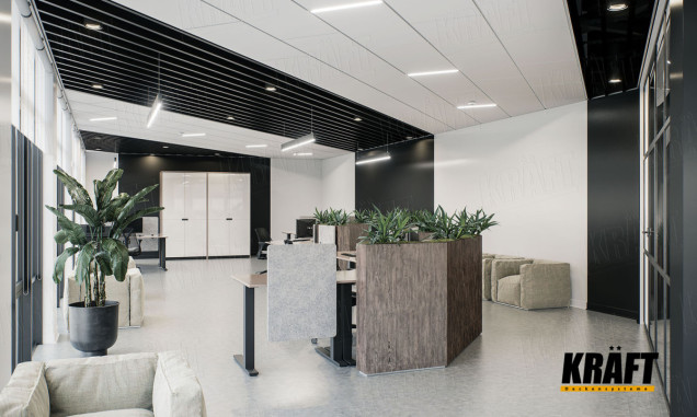 Oprawy KRAFT T-Led na suficie z płytą mineralną