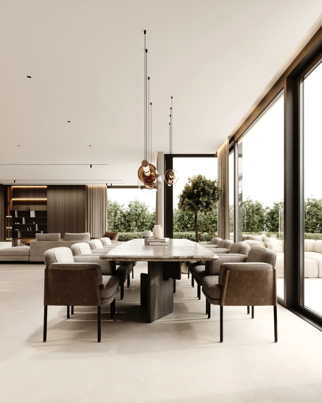 harmonijne wnętrze domu z dużymi przeszkleniami, hedo architects