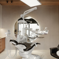projekt kliniki dentystycznej w bydgoszczy w stylu japandi, z elementami drewna