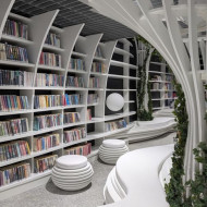 projekt nowoczesnej biblioteki z hydroponiką