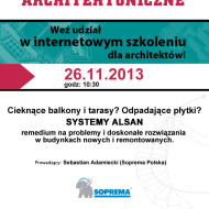 soprema, webinarium, balkony i tarasy, szkolenie dla architektów, systemy alsan